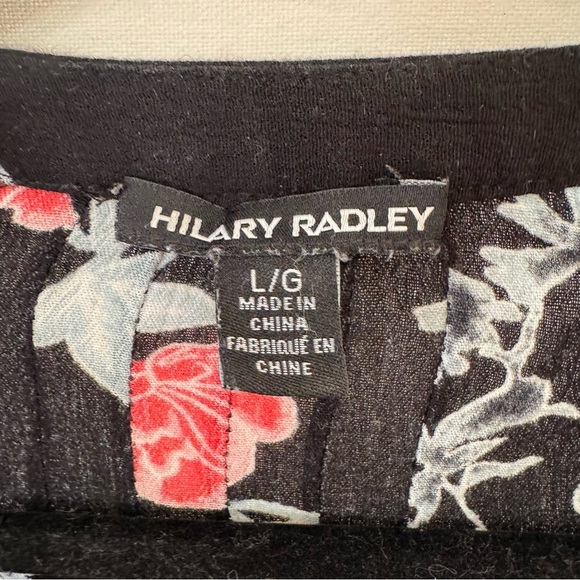 Hilary Radley Floral Drawstring Waist Tunic Top Flowy flowers black -L pleating - Picture 4 of 8